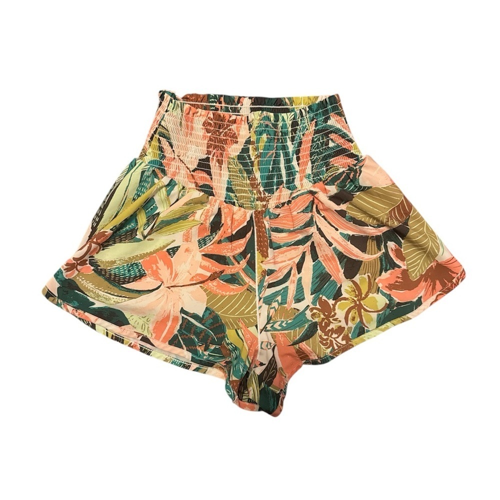 Aerie Green and Orange Athletic Shorts with Tropical Print